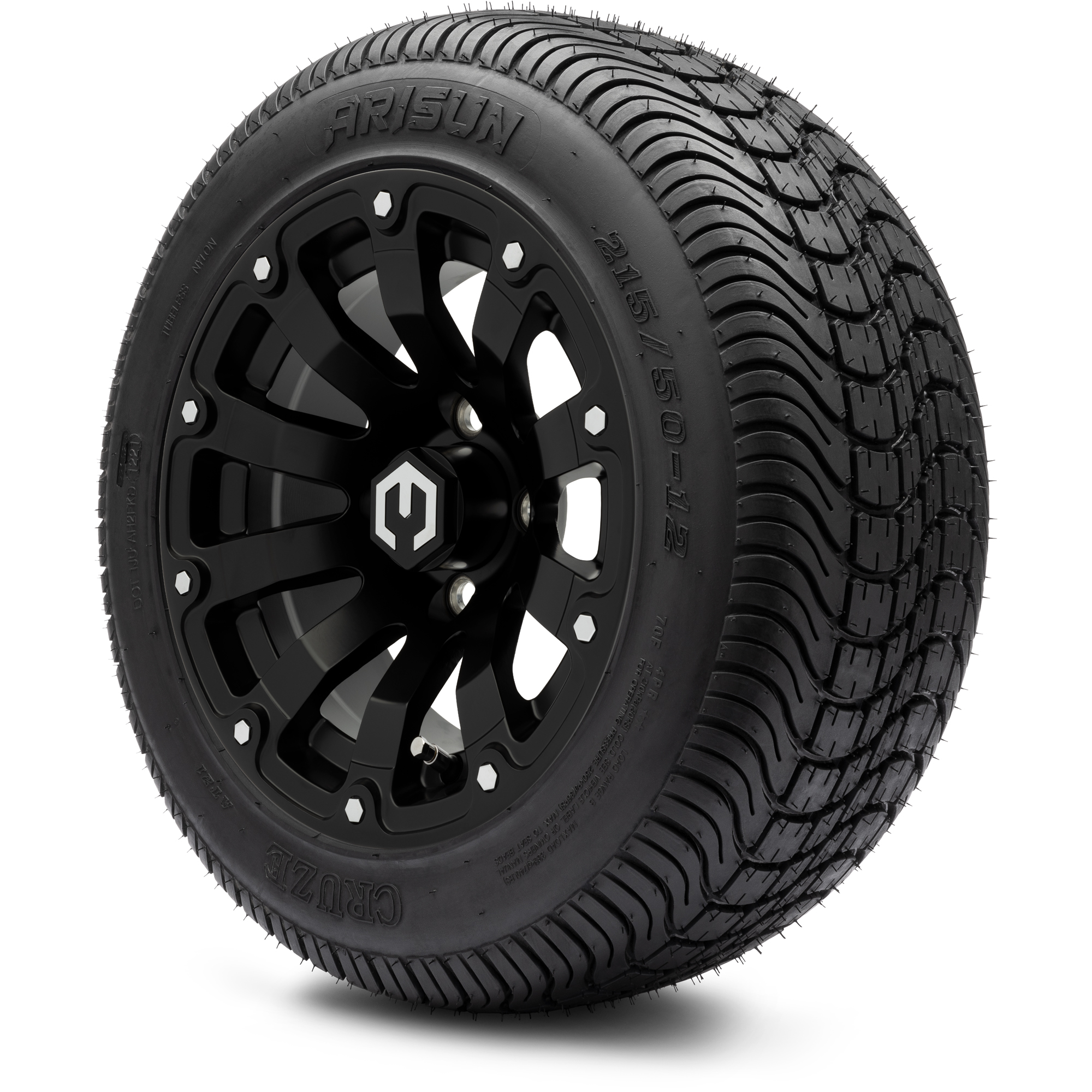 MODZ® 12" Bomber Matte Black - Low Profile Golf Cart Wheel and Tire Combo