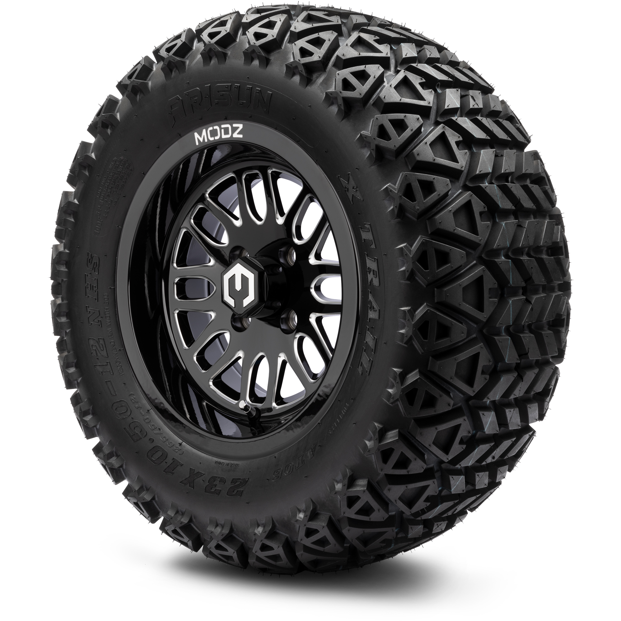 MODZ® 12 Mayhem Glossy Black with Ball Mill - Lifted Tires and
