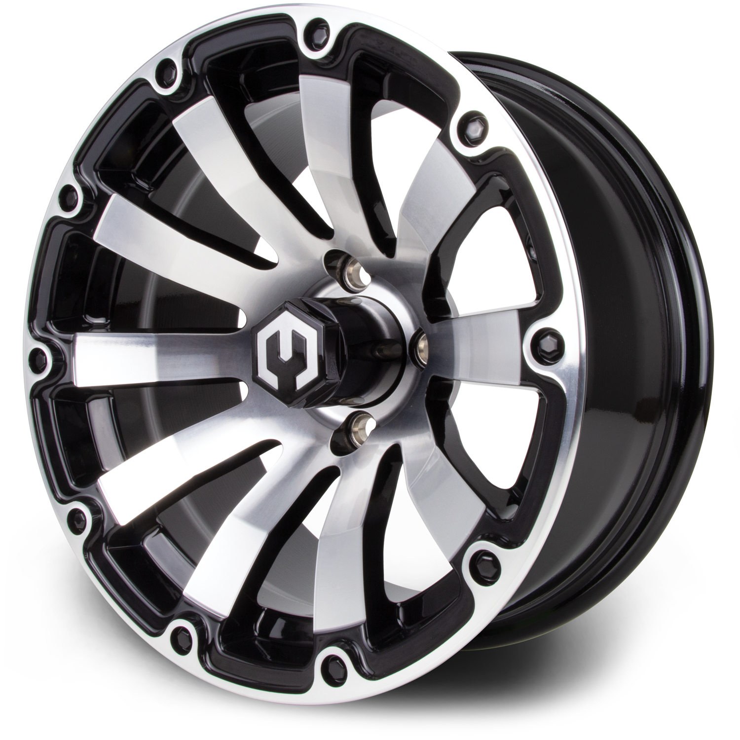 MODZ® 14" Bomber Golf Cart Wheel - Glossy Black w/ Machined Face