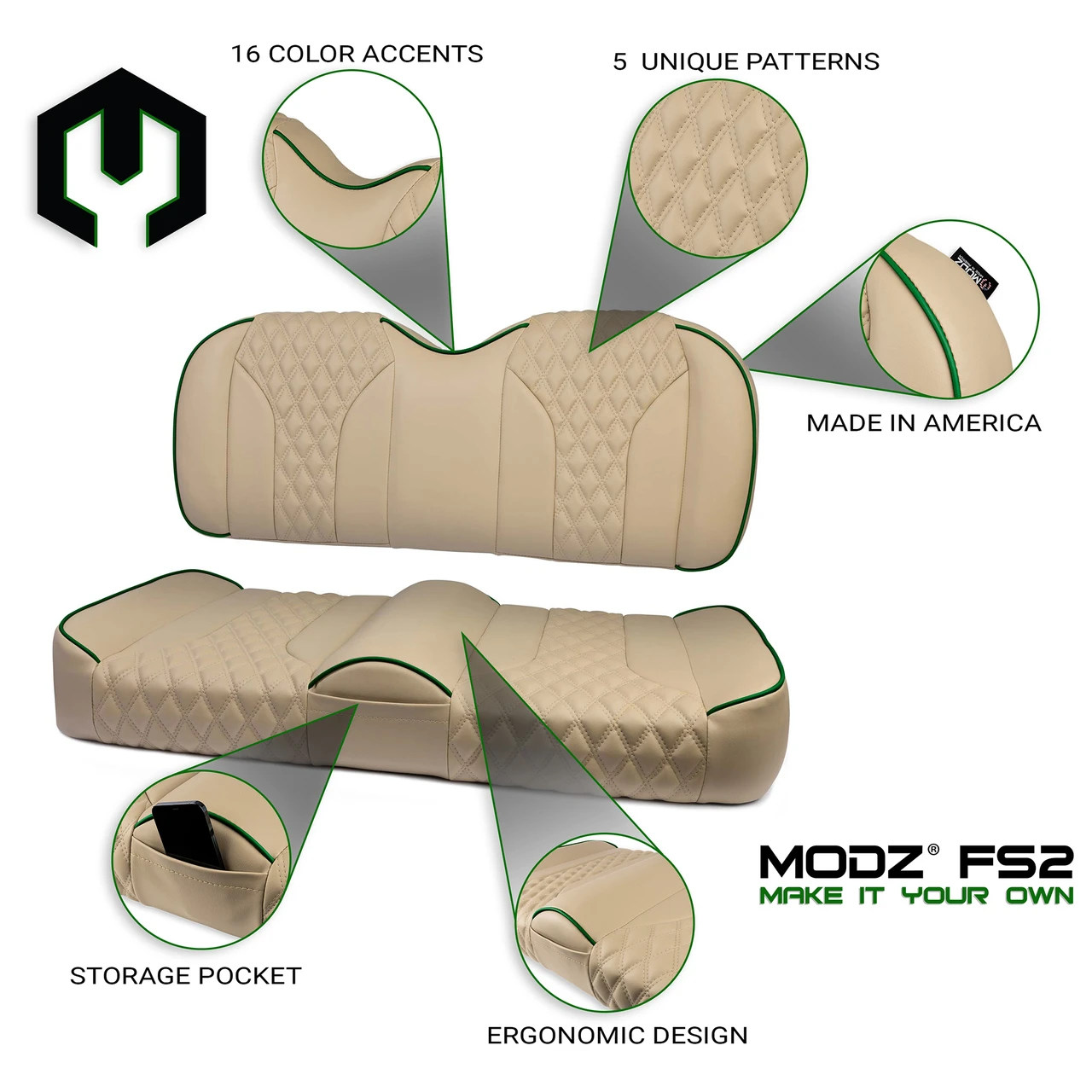 MODZ® FS2 Custom Front Seat - Khaki Base - Choose Pattern and Accent Colors