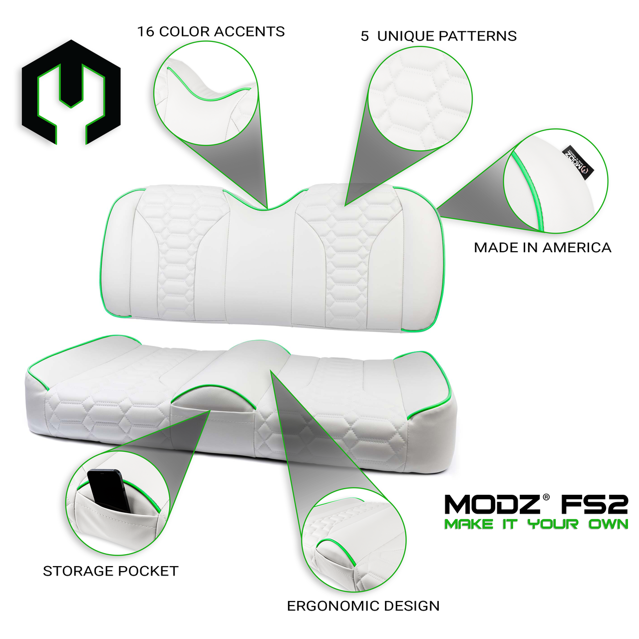 MODZ® FS2 Custom Front Seat -  White Base - Choose Pattern and Accent Colors