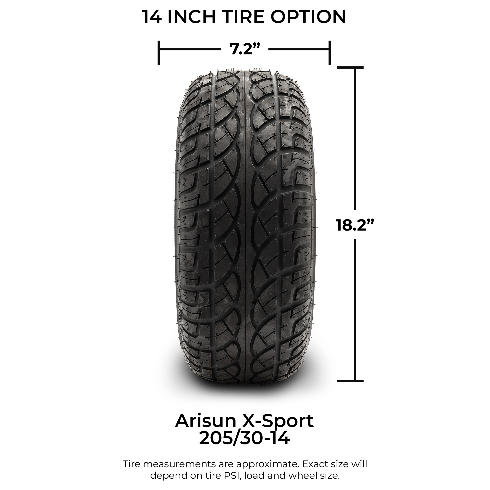 Arisun 205/30-14 "X-Sport" DOT Low Profile Golf Cart Tire (4-Ply)