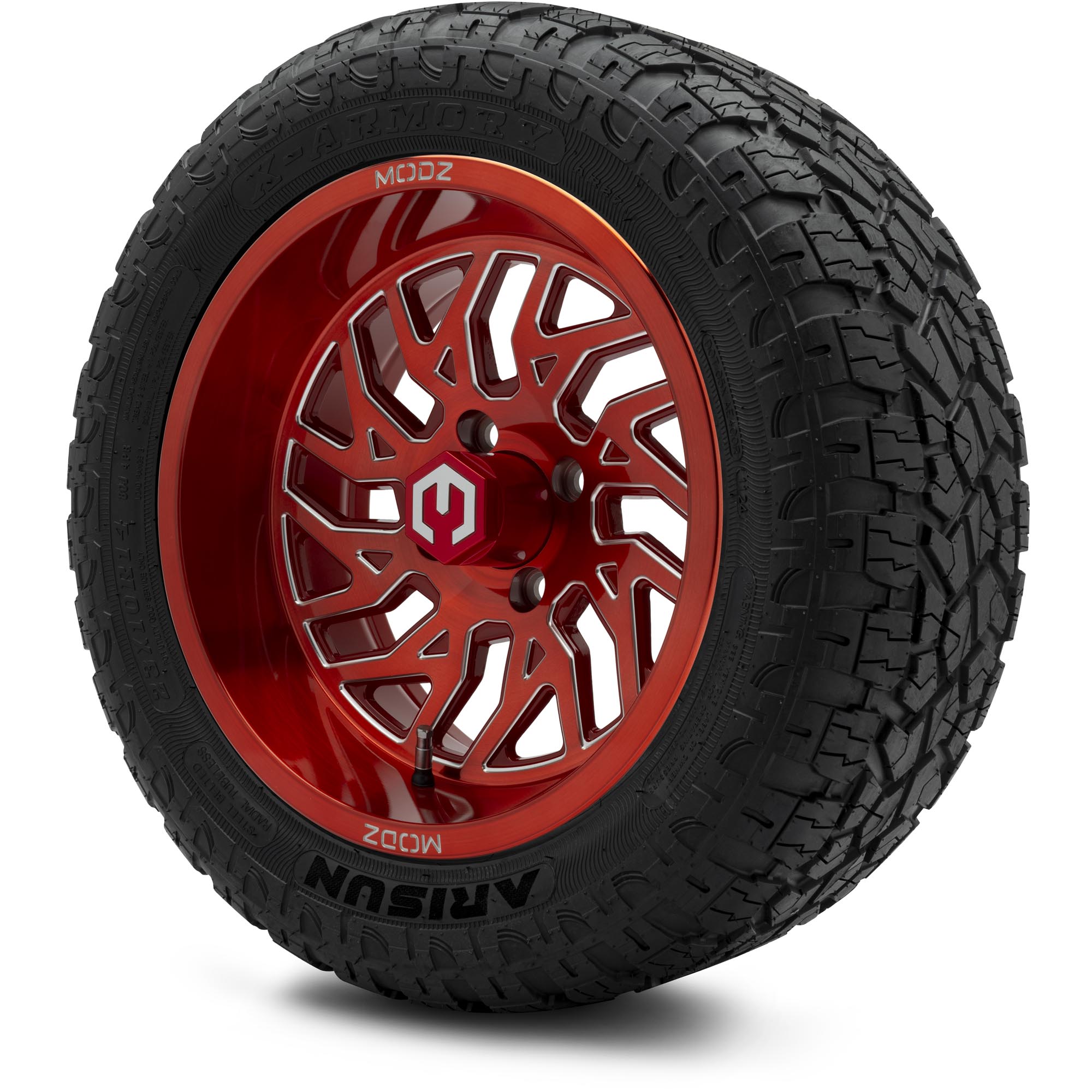 MODZ® 14" Carnage Brushed Red with Ball Mill - All-Terrain Tires and Golf Cart Wheels Combo
