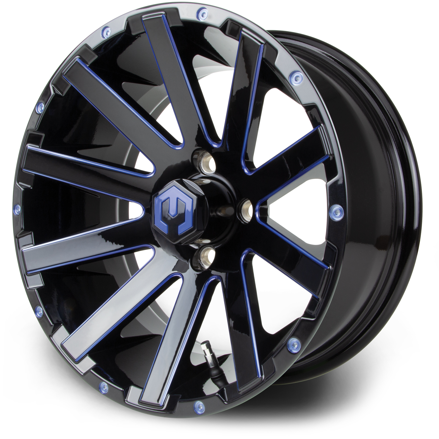 MODZ® 14" Mauler Glossy Black and Blue Ball Mill Golf Cart Wheel