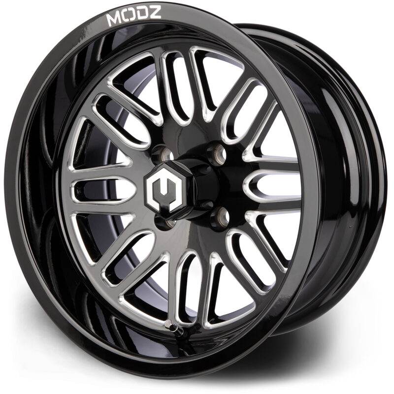 MODZ® 14" Mayhem Glossy Black Ball Mill Golf Cart Wheel