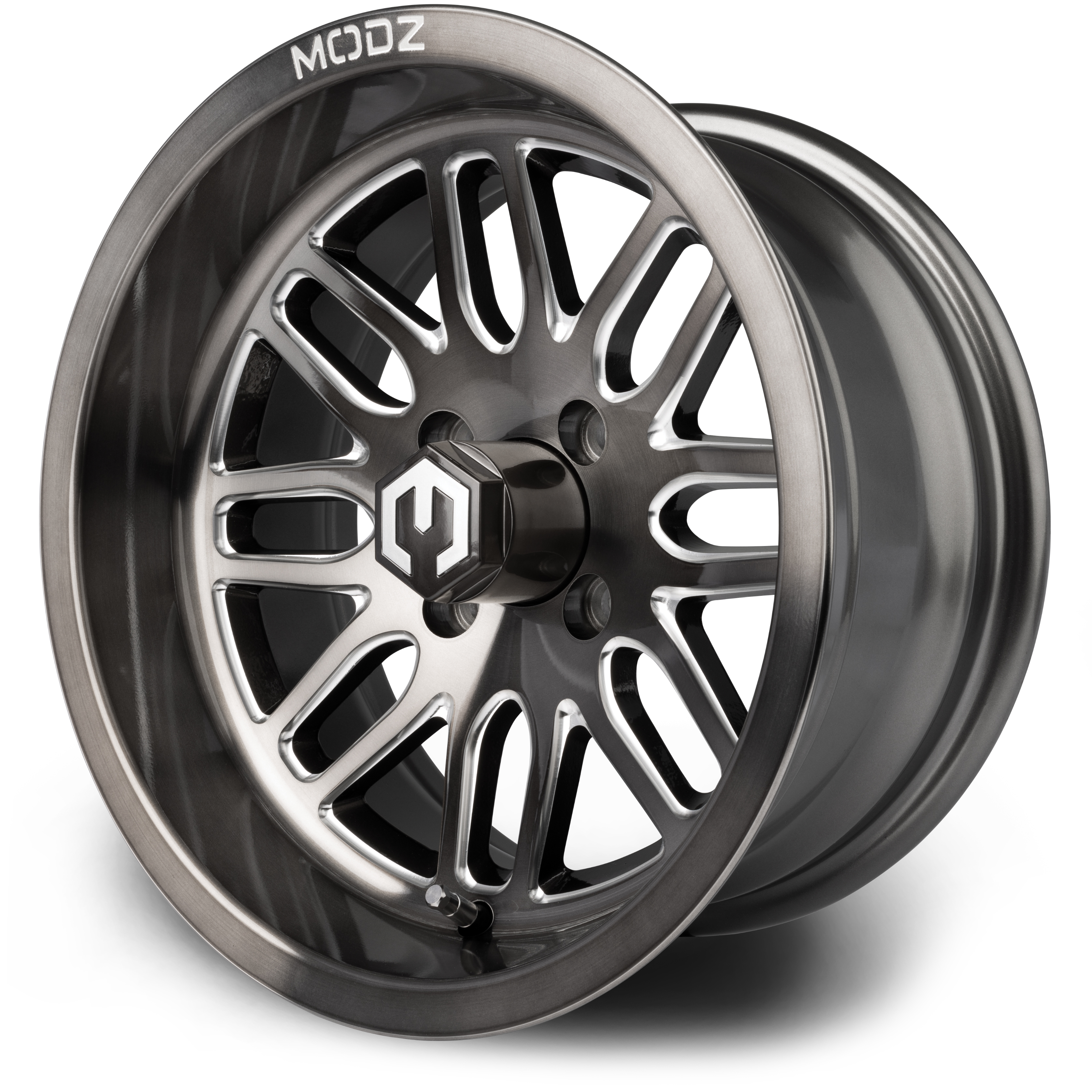 MODZ® 14" Mayhem Brushed Gunmetal with Ball Mill Golf Cart Wheel