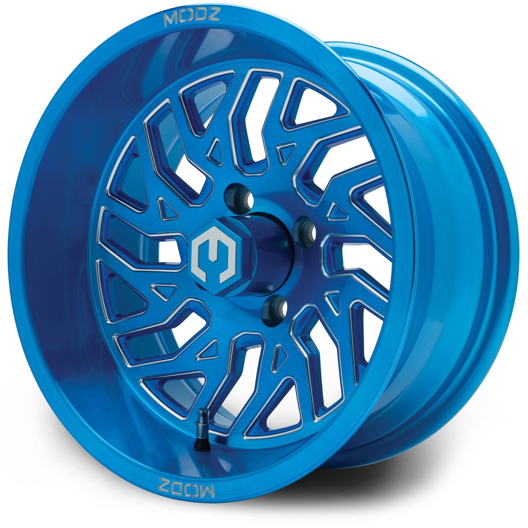 MODZ® 14" Carnage Brushed Blue with Ball Mill Golf Cart Wheel