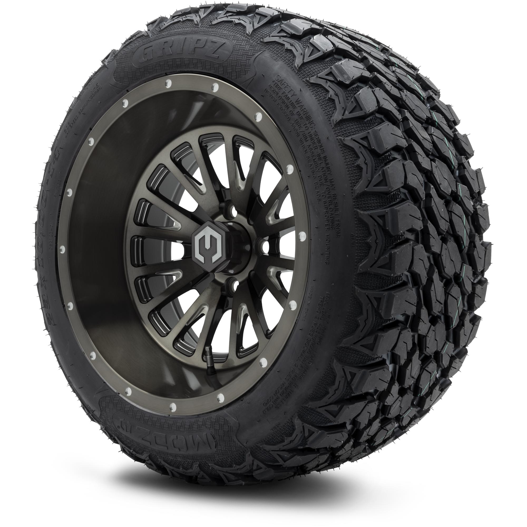 M's  MODZ® Assassin 14x10 Brushed Gunmetal w/ Ball Mill Golf Cart