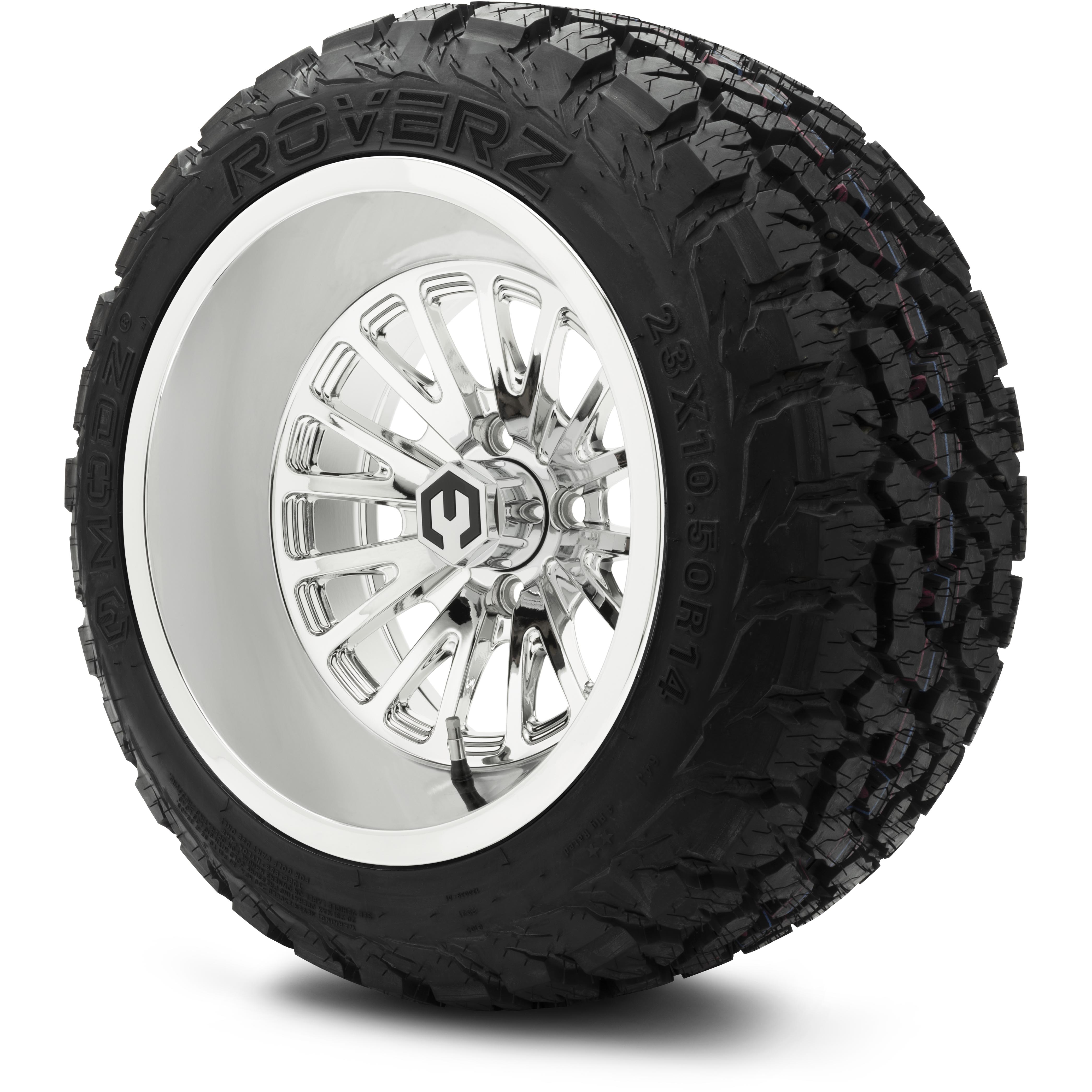 MODZ® Assassin 14x10 Chrome Golf Cart Wheels and Tire Combo
