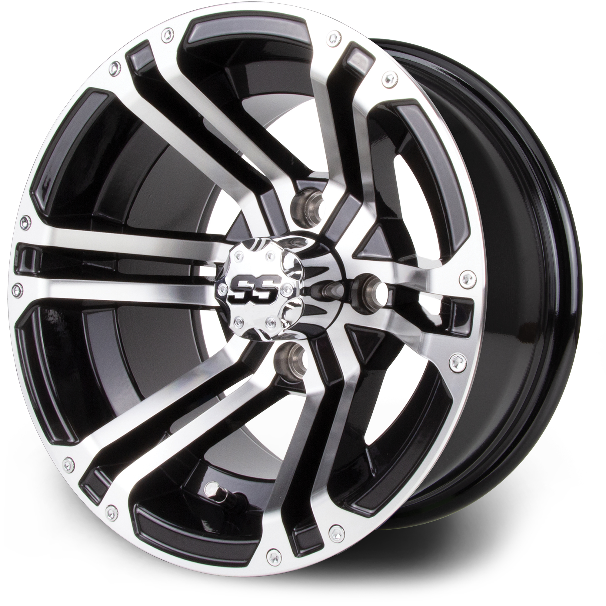 MODZ® Enforcer  Black w/Machined Face 12x7 Golf Cart Wheel