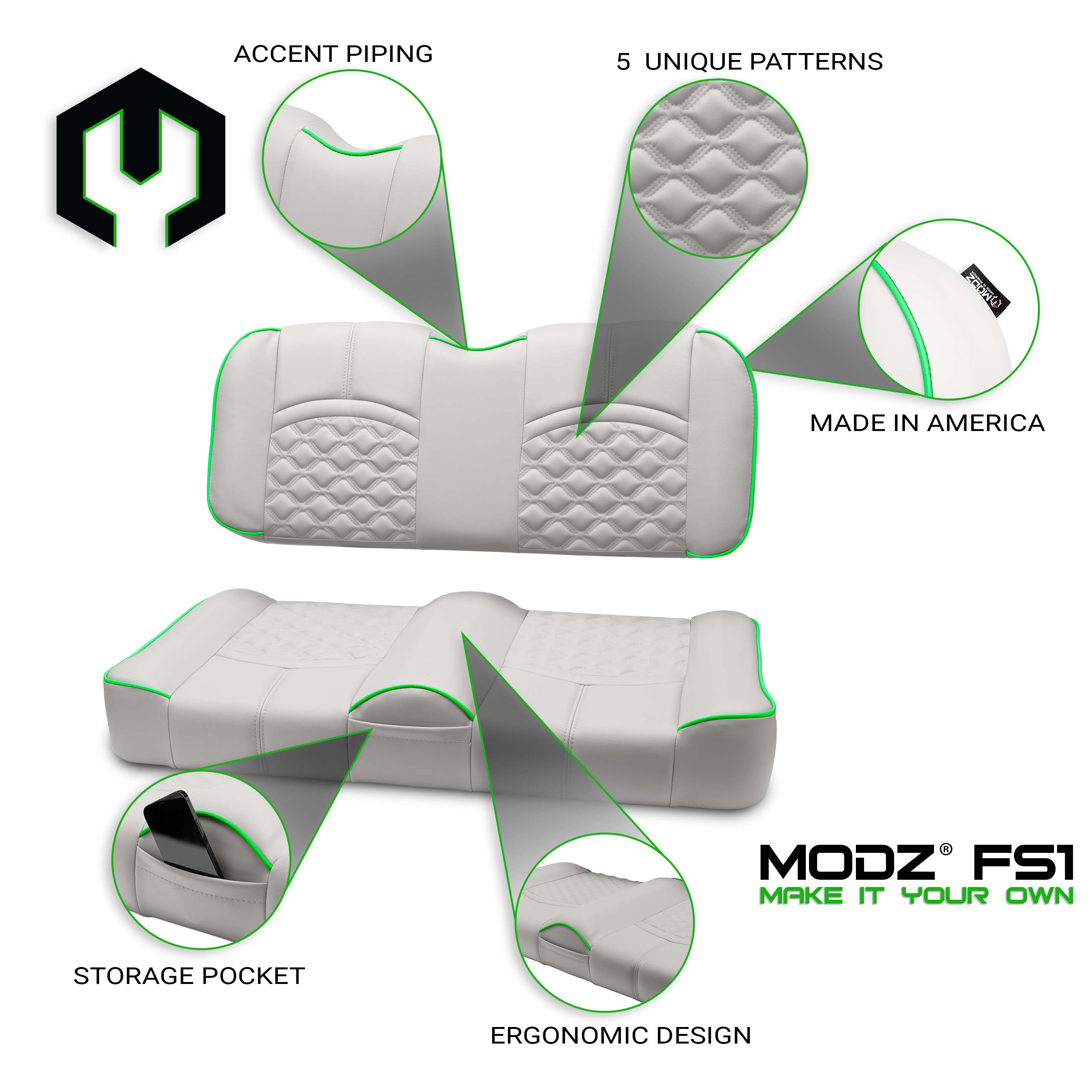 MODZ® FS1 Custom Front Seat - White Base - Choose Pattern and Accent Colors