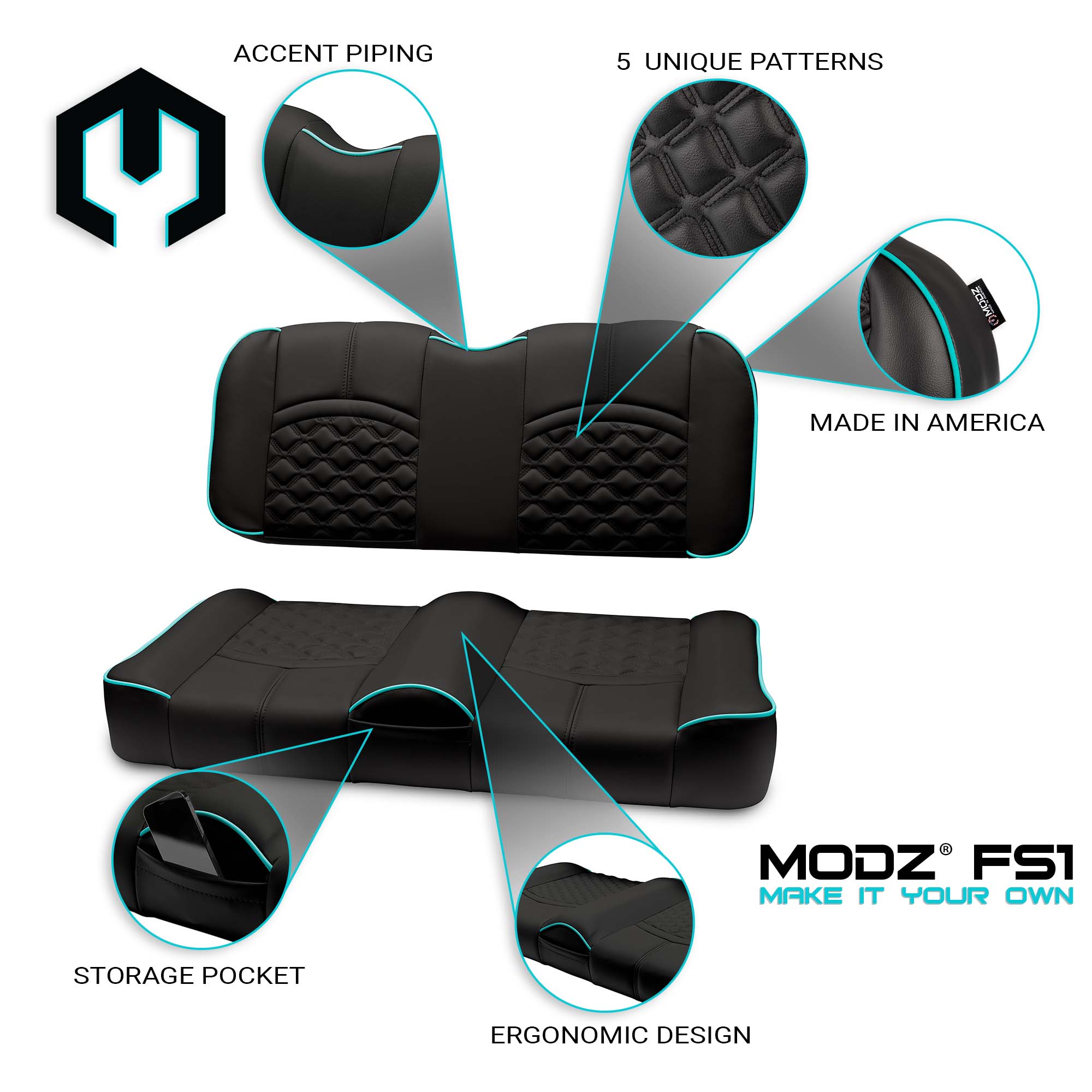 MODZ® FS1 Custom Front Seat - Black Base - Choose Pattern and Accent Colors
