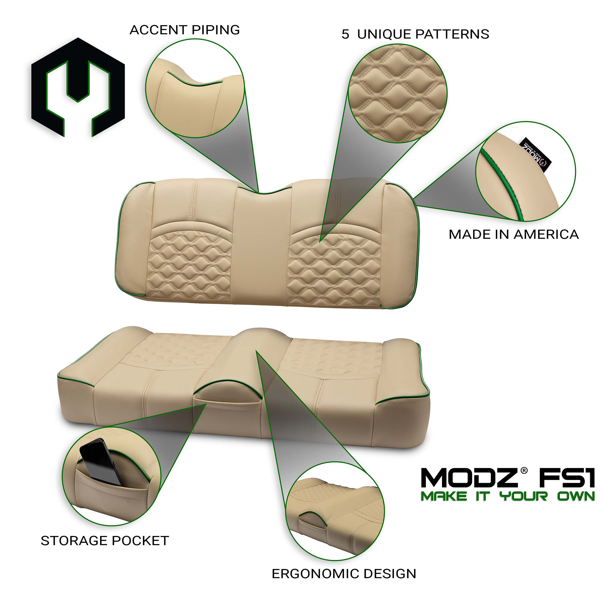 MODZ® FS1 Custom Front Seat - Khaki Base - Choose Pattern and Accent Colors