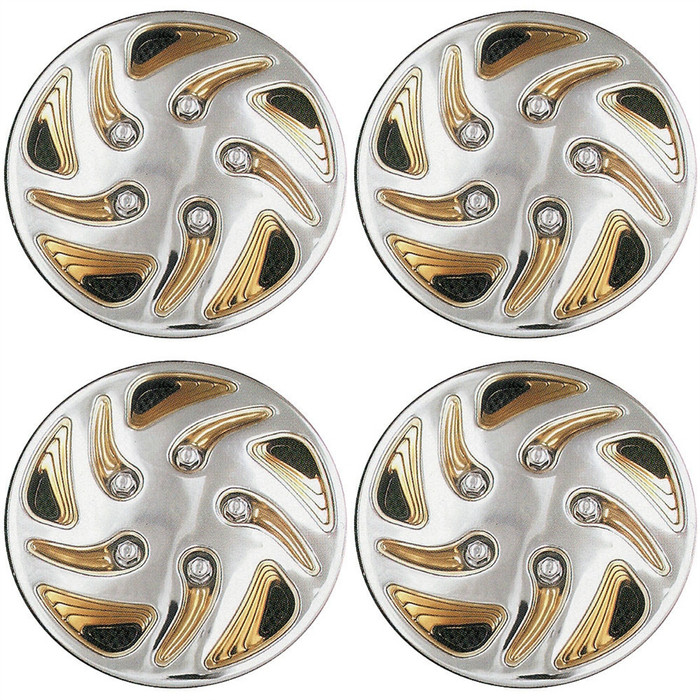 8" Swirl Style Gold And Chrome Golf Cart Wheel Covers Set Of 4 Golf