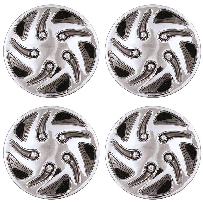 8" Swirl Style Black And Chrome Golf Cart Wheel Covers Set of 4