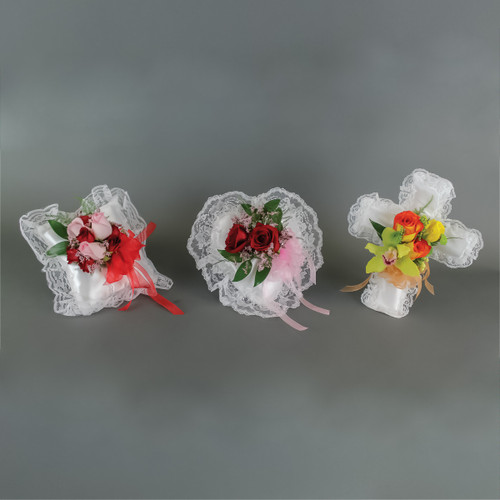 Satin Casket Pillow With Flowers - Available in 3 Shapes