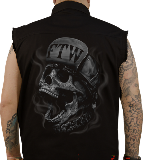 FTW Skull Printed Sleeveless Button Down Shirt 30403377 FTW Skull Printed Sleeveless Button Down Shirt 30403377