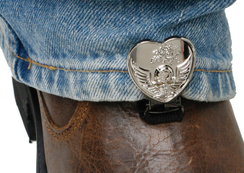 CLIPS FOR STIRRUP/STRAP BOOTS HEART/SKULL CHROME-26-7073