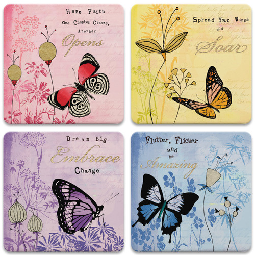 Butterflies  CoasterStone Absorbant  Set of 4 Assorted Boxed Set NEW in Box 