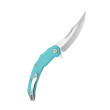 General Information:
Brand: Kubey
Item Name: Crest
Model No.: KU346B
UPC: 759382995083
Product Type: Folding Knife
Dexterity: Ambidextrous
Best Use: Outdoor, Every Day Carry
Designer: Yuze Zhong
Country of Origin: China
Warranty: Lifetime

Material:
Blade Material: 14C28N
Heat Treatment: Vacuum & Cryogenic
Blade Shape: Pikal
Blade Finish: Satin
Way of Sharpening: Flat
Type of Edge: Plain
Handle Material: G10
Handle Color: Tiffany Blue

Dimensions:
Item Weight: 4.20 oz /119 g
Overall Length: 8.66 inch / 22.0 cm
Handle Length: 4.88 inch / 12.4 cm
Handle Thickness: 0.55 inch / 1.4 cm
Blade Length: 3.78 inch / 9.6 cm
Blade Width: 0.94 inch / 2.4 cm
Blade Thickness: 0.14 inch / 3.5 mm
Blade Hardness: HRC60-62
Sharpening Angle: 15°-20°

Accents & Hardware:
Backspacer Material: G10
Backspacer Color: Black
Clip Material: Stainless Steel
Clip Finish: Sandblast
Clip Position: Tip-up, L/R
Pivot Cap Material: Stainless Steel
Pivot Cap Finish: Sandblast
Liner Material: Satinless Steel
Liner Finish: Sandblast
Filler Tab Material: Satinless Steel
Filler Tab Finish: Sandblast
Screws Material: Stainless Steel
Screws Finish: Sandblast
Lock Type: Liner
Washer Material: Caged Ceramic Ball Bearing
Washer Size: 5.2 (d) X 9.6 (D) X 1.6 (H) mm
