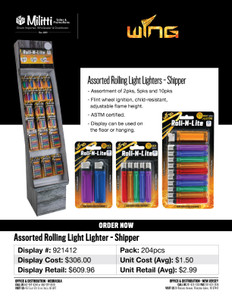 Assorted Rolling Light Lighter Shipper - 204pcs Assorted Rolling Light Lighter Shipper - 204pcs