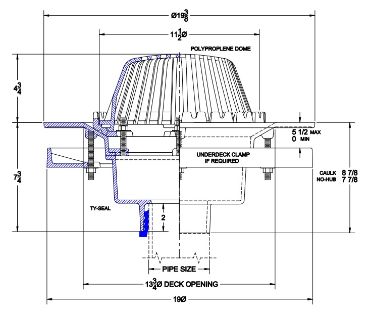 Wade 3000 E Wide Flange Roof Drain Specs Options