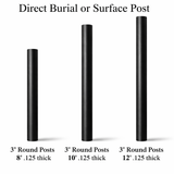 8ft 10ft 12ft 3" round aluminum posts powder coated black