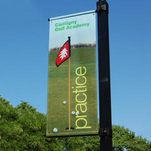 One-Way Iron Straight Arm Banner Bracket Set with a banner One-Way Iron Straight Arm Banner Bracket Set with a banner