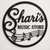 Custom made Shari's Music Store Sign in powder coated steel