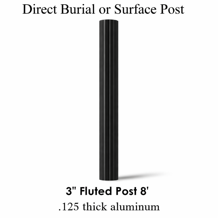 8ft 3" diameter fluted aluminum powder coated black post