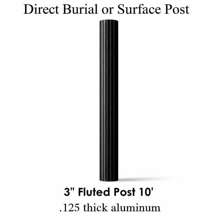 10ft 3" diameter fluted powder coated black aluminum post
