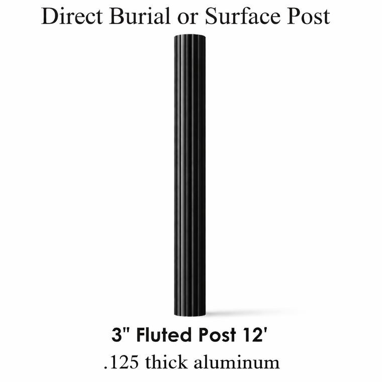12 foot 3" square powder coated black aluminum post