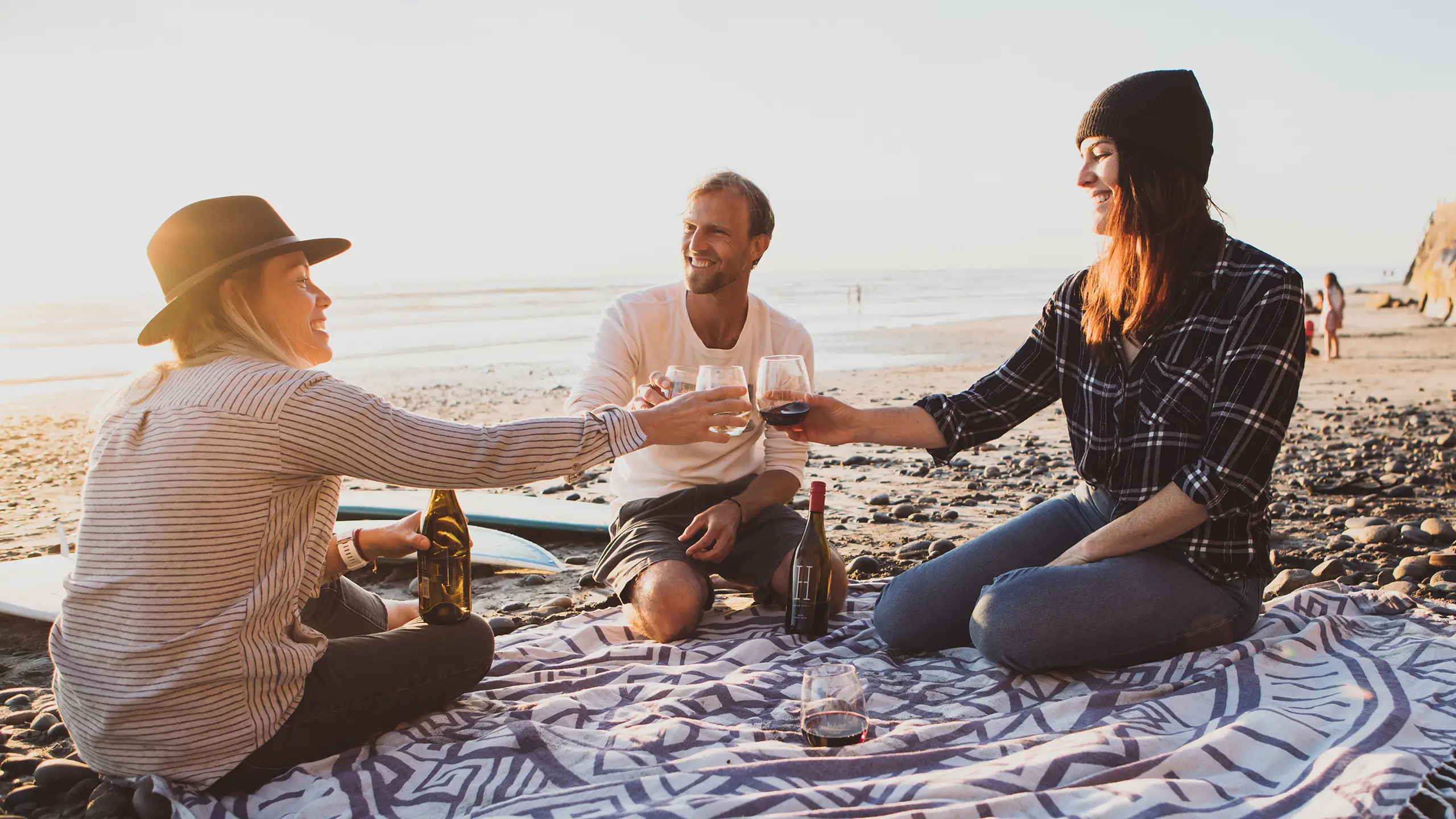 people enjoying wine at the coast