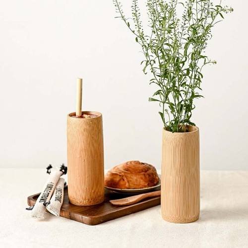 100% Natural Bamboo Cup - Natural Wooden Cups 18cm Tall (500ml capacity)