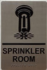 Signage SPRINKLER ROOM  Raised letters, Raised Image & Grade 2 Braille - Includes Red Adhesive pad for Easy Installation ( SILVER Color, Tacticle , Aluminium) - The Sensation line