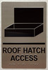Sign ROOF HATCH ACCESS  Raised letters, Raised Image & Grade 2 Braille - Includes Red Adhesive pad for Easy Installation ( SILVER Color, Tacticle , Aluminium) - The Sensation line