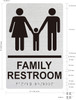 Sign FAMILY RESTROOM  Raised letters, Raised Image & Grade 2 Braille - Includes Red Adhesive pad for Easy Installation ( SILVER Color, Tacticle , Aluminium) - The Sensation line