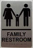 FAMILY RESTROOM  Raised letters, Raised Image & Grade 2 Braille - Includes Red Adhesive pad for Easy Installation ( SILVER Color, Tacticle , Aluminium) - The Sensation line