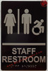 Signage STAFF RESTROOM accessible  Raised letters & Grade 2 Braille - Includes Red Adhesive pad for Easy Installation ( BLACK Color, Tacticle , Aluminium) - The Sensation line
