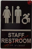 STAFF RESTROOM accessible  Raised letters & Grade 2 Braille - Includes Red Adhesive pad for Easy Installation ( BLACK Color, Tacticle , Aluminium) - The Sensation line