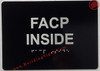 Signage FACP INSIDE - FIRE ALARM CONTROL PANEL INSIDE  Raised letters & Grade 2 Braille - Includes Red Adhesive pad for Easy Installation ( BLACK Color, Tacticle , Aluminium) - The Sensation line
