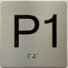 Signage Elevator parking 1 (p1) FLOOR  / jamb plate parking 1 (p1) floor  letters/Image & Grade 2 Braille - Includes Red Adhesive pad for Easy Installation (SILVER / BRUSH SILVER , Tacticle ) - The Sensation line
