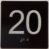 Sign Elevator floor 20 /jamb plate floor 20  letters/Image & Grade 2 Braille - Includes Red Adhesive pad for Easy Installation ( black, Tacticle ) - The Sensation line