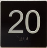Signage Elevator floor 20 /jamb plate floor 20  letters/Image & Grade 2 Braille - Includes Red Adhesive pad for Easy Installation ( black, Tacticle ) - The Sensation line