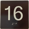 Sign Elevator floor 16 /jamb plate floor 16  letters/Image & Grade 2 Braille - Includes Red Adhesive pad for Easy Installation ( black, Tacticle ) - The Sensation line