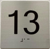 Sign Elevator 13 FLOOR /jamb plate 13 floor  letters/Image & Grade 2 Braille - Includes Red Adhesive pad for Easy Installation (SILVER/BRUSH SILVER, Tacticle ) - The Sensation line