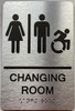 Signage CHANGING ROOM ACCESSABLE  with Raised letters/Image & Grade 2 Braille - Includes Red Adhesive pad for Easy Installation ( Brushed Aluminum/silver, Tacticle ) - The park Ave Line