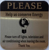 HPD 5 PACK - PLEASE HELP US CONSERVE ENERGY SIGN