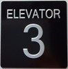 ELEVATOR FLOOR NUMBER  with Raised letters/Image & Grade 2 Braille - Includes Red Adhesive pad for Easy Installation (BLACK, Tacticle ) - The sensation line (ELEVATOR NUMBER 3)