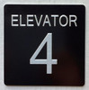 Signage ELEVATOR FLOOR NUMBER  with Raised letters/Image & Grade 2 Braille - Includes Red Adhesive pad for Easy Installation (BLACK, Tacticle ) - The sensation line (ELEVATOR NUMBER 4)
